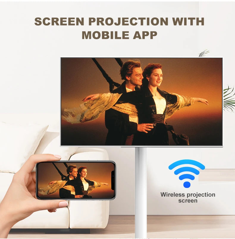 21.5" Portable Smart TV on Wheels | 1080P Touchscreen with Android 12 OS - Smart Stand TV