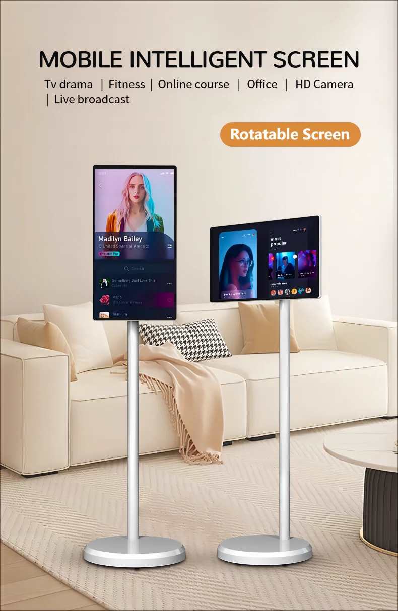 21.5" Portable Smart TV on Wheels | 1080P Touchscreen with Android 12 OS